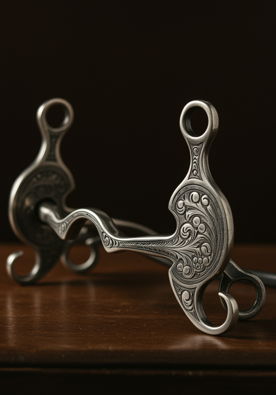 imagen3 2 "Imagen en primer plano de un estribo artesanal de herrería personalizada, destacando su elegancia y detalles intrincados, ideal para amantes del arte ecuestre."